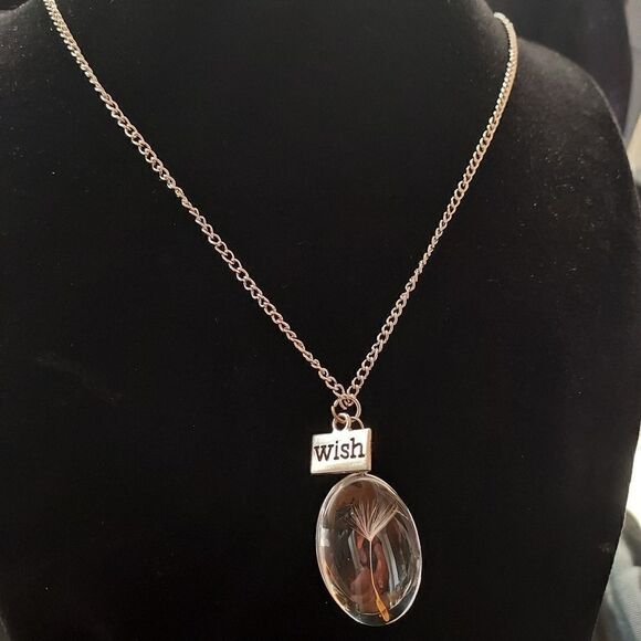 SILVER DANDELION NECKLACE WITH HANGING WISH CHARM - Picture 8 of 12